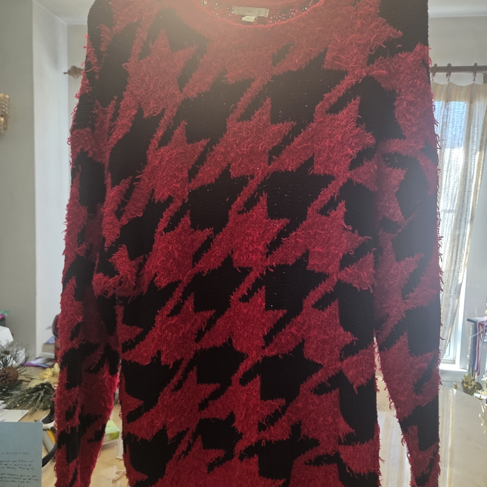 Chic Red and Black Houndstooth Sweater